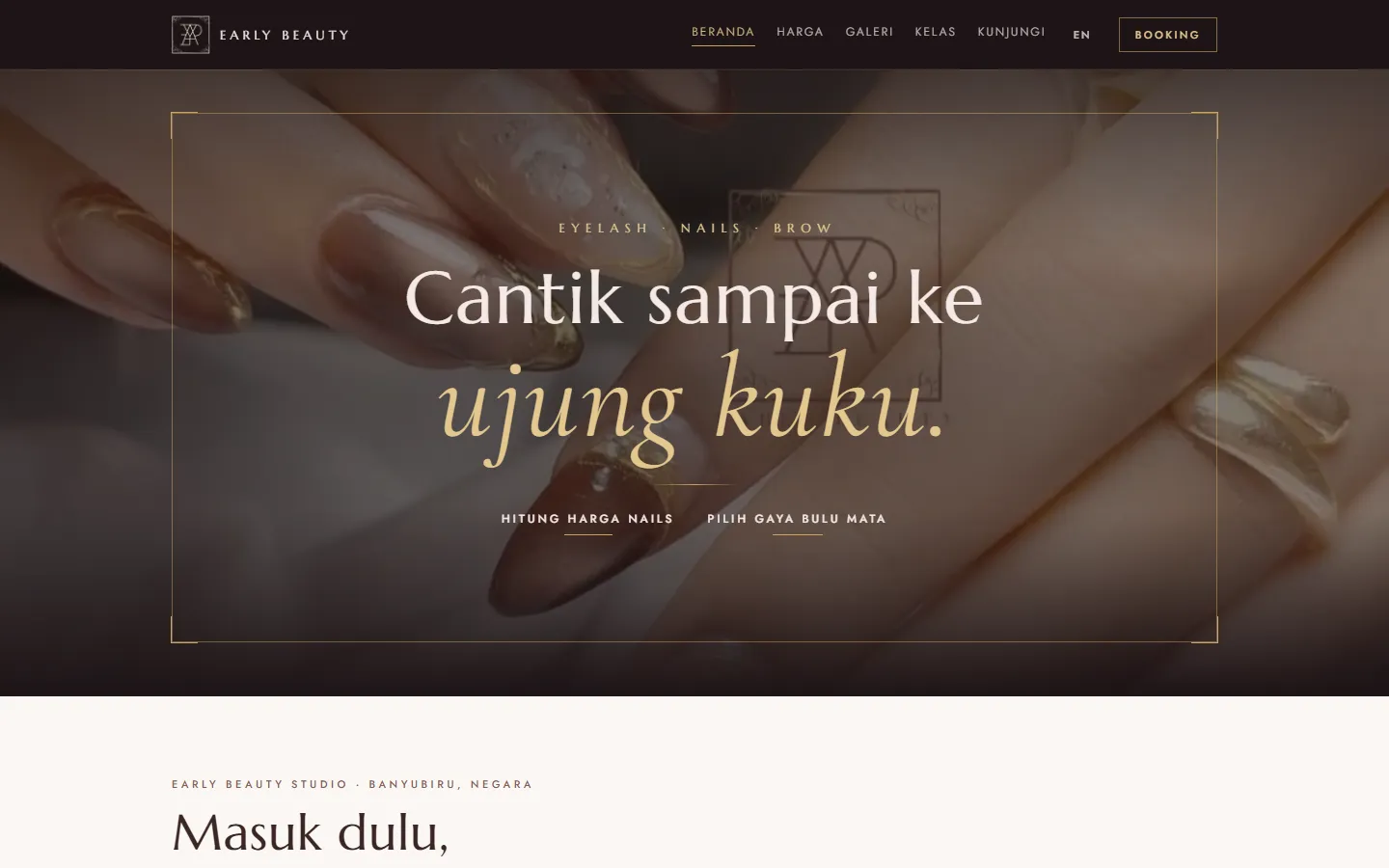 Early Beauty Studio: Website salon di Negara: 5 halaman, 2 bahasa, admin pengumuman.