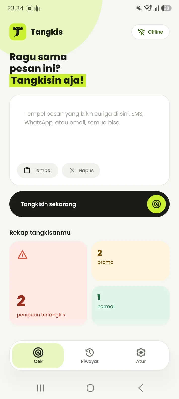 Tangkis: Aplikasi Android offline pendeteksi pesan penipuan.